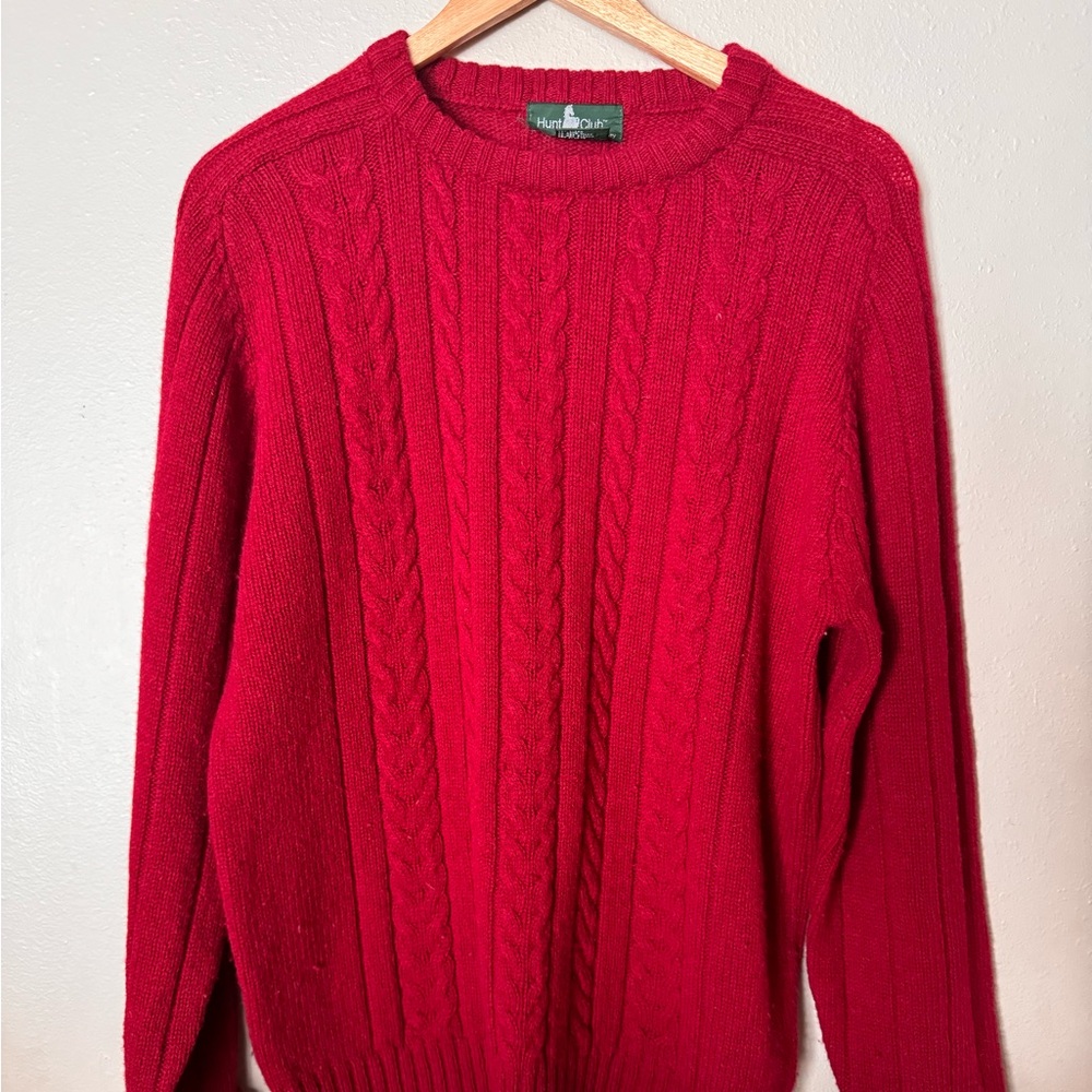 Vintage 100 percent wool cable knit red sweater Hunt Club